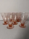 6 Vtg Pink Depression Glass Wheel Etched Cone Footed Art Deco Parfait, Iced Tea