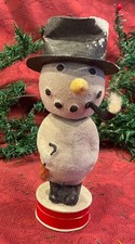 RARE ANTIQUE GERMAN SNOWMAN NODDER HOLDING UMBRELLA CHRISTMAS CANDY CONTAINER
