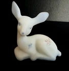 Vintage Fenton White Satin Hand Painted Glass Deer Artist Signed-Stunning