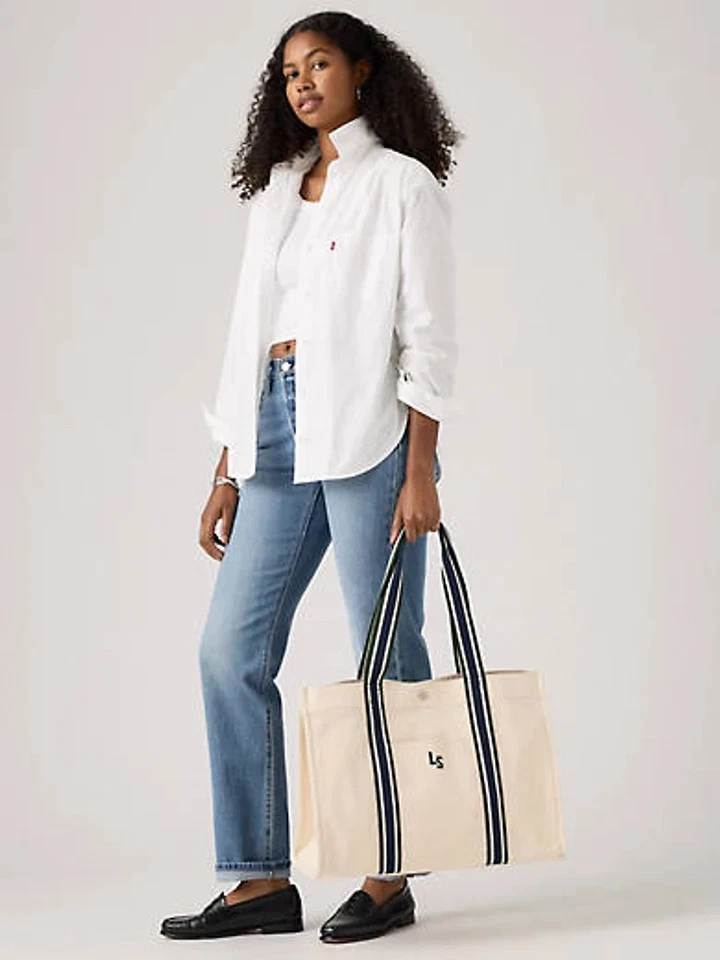 Levis Hollis Canvas Tote Bag Size XL Cream Blue ~like LL Bean Boat & Tote NWT - Image 3 of 4