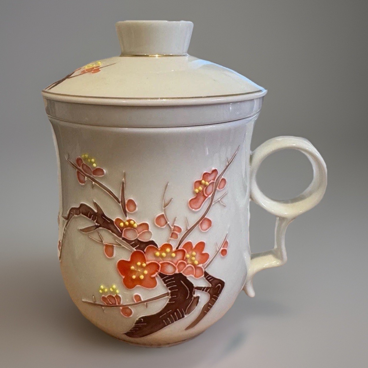 Vana Fine Porcelain Cherry Blossom Tea Mug Cup W/ Infuser & 