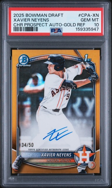 2025 Bowman Chrome Draft Xavier Neyens Gold Refractor Auto 34/50 PSA 10 Gem Mint