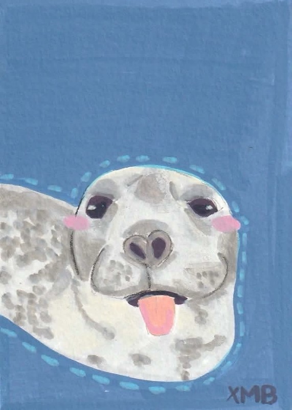 ACEO OG Art Painting The Silly Seal by XMB | The Seal Team #1/5 | 2.5x3.5