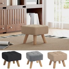 Footstool with Wood Legs, Fabric Foot Stool for Living Room, Bedroom