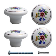 4PCS 1-1/2 inch Hand Painted Ceramic Knobs, Ceramic Flower Cabinet Knobs, Vintag