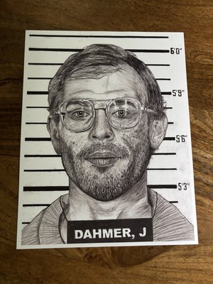 Jeffrey Dahmer Mugshot Art Print 8.5x11  True Crime Charcoal Monsters AcidBrain
