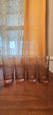 Vtg Libbey? Iris Pattern RARE Pink Embossed Highball Juice Glass 6.25'' 4pcs