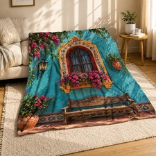 Mexican Courtyard Window Coral Fleece...