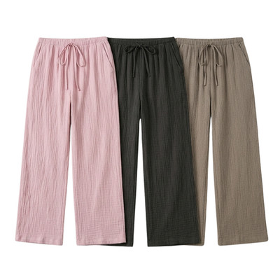 3 Pack Women Drawstring Wide-Leg Pants Loose Solid Color Casual Trousers