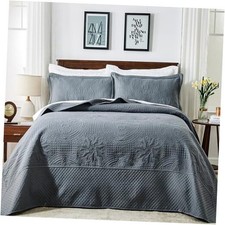 King Size Bedspread Oversized, 3 Piece Oversized King 128"x120" Dark Grey