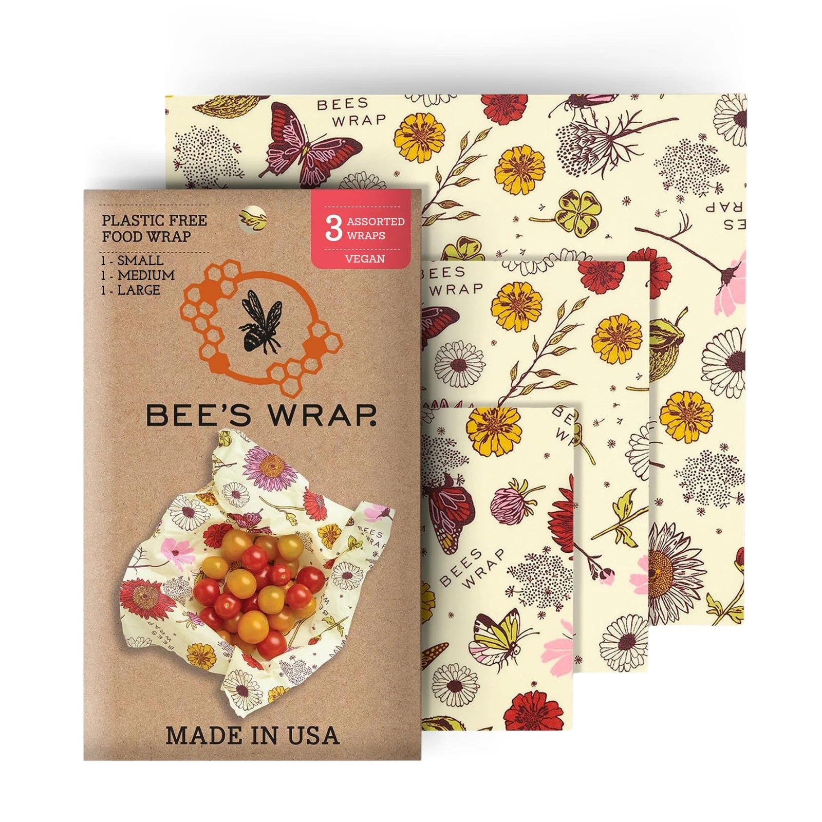 Vegan Beeswax Food Storage Wraps Set of 3 Eco Friendly Kitchen Gift