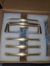 6 Pack Brushed Brass Solid 3 Inch Hole Centers Gold Cabinet Pulls Drawer Handles