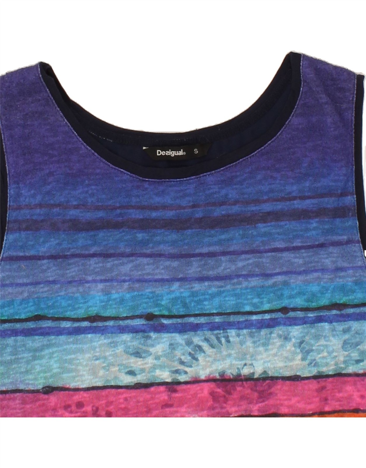 DESIGUAL Womens Graphic Vest Top UK 10 Small Multicoloured Striped BC02 image 3