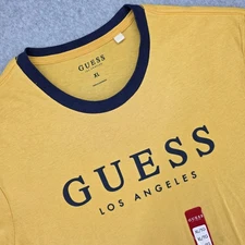 Guess Los Angeles Yellow Ringer T-Shirt Men's Size XL Logo Graphic Crew Neck NEW