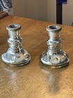 Set (2) MCM Art Deco Lotus Mercury Glass Candlestick Holders Metal Inserts — photo 1