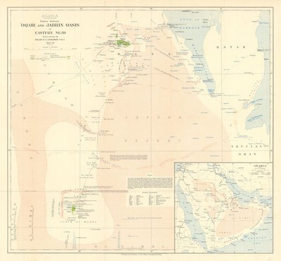 Arabia Routes between 'Oqair & Jabrin Oasis Eastern Nejd. Cheesman/RGS 1926 map