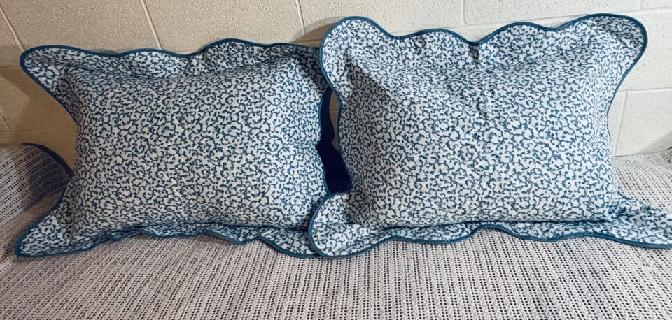 Vintage Croscill Home Fashions Blue & White Quilted Scalloped Shams - Image 2 of 4