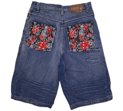 Vintage Focus 70 Jean Shorts Men's Size 30 Blue Dice Gambler Embroidered Y2K