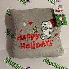 Peanuts Squishy Throw Pillow Happy Holidays Christmas Snoopy Woodstock 12"x 12"