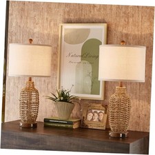 Rattan Table Lamps Set of 2 Wicker Lamps 3 Way Dimmable Touch Control