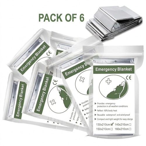 6-Pack EMERGENCY Blanket Foil Space Survival Thermal Sports Shock Sensory Mylar