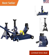 Professional Blue Hydraulic Floor Jack Combo with Safe Ratchet Stands - 4000 lbs