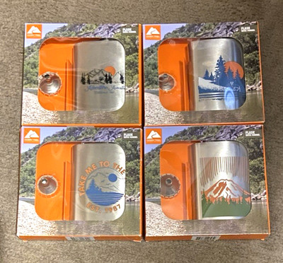 (4) PC OZARK TRAIL FLASK SET NATURE SCENE STAINLESS STEEL 7.5OZ EACH (NIP)