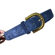 Vintage 1980's Sostanza Navy Suede Belt w/ Gold Rope Buckle – NWOT Condition