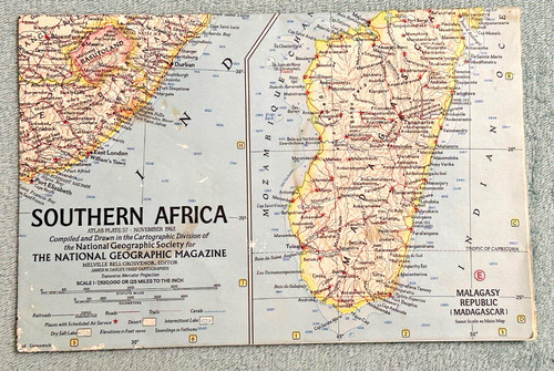 Nov 1962 National Geographic map Southern Africa Angola Congo Uganda Kenya