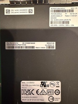 Lenovo Broadcom 5719 1G RJ45 4-port OCP 3.0 Ethernet Adapter 01PE761 BCM95719
