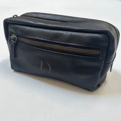 Black Mark & Graham Leather Zip Pouch Monogrammed  D Toiletry Makeup Bag