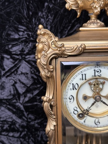 Antique Ansonia Marchioness Open Escapement Gold Guilded Crystal Regulator Clock - Picture 4 of 19