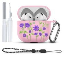 Compatible w/ AirPods 4th Generation Case Cover with Cleaner Kit Flower Lanyard