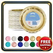 Gold Paper Plates 9 Inch Disposable Dinner Party Plates 50 Count