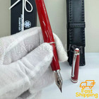 BID MONTBLANC Red Resin Fountain Pen Platinum Trim w/ Leather Pen Pouch — photo 6