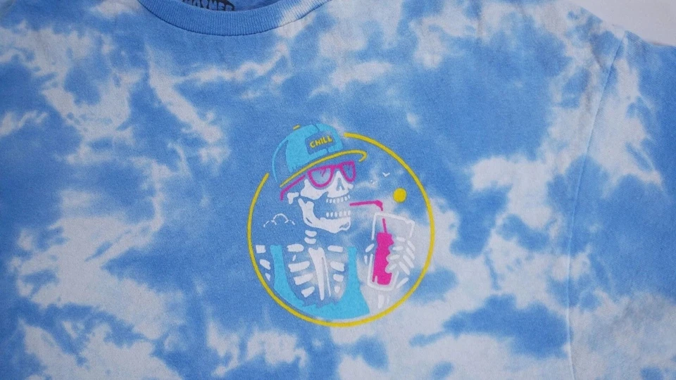 Camisa Call Your Mother Para Hombres Grande Azul Blanco Tie Dye Esqueleto Gráfico Chill Tee Foto 4 de 4