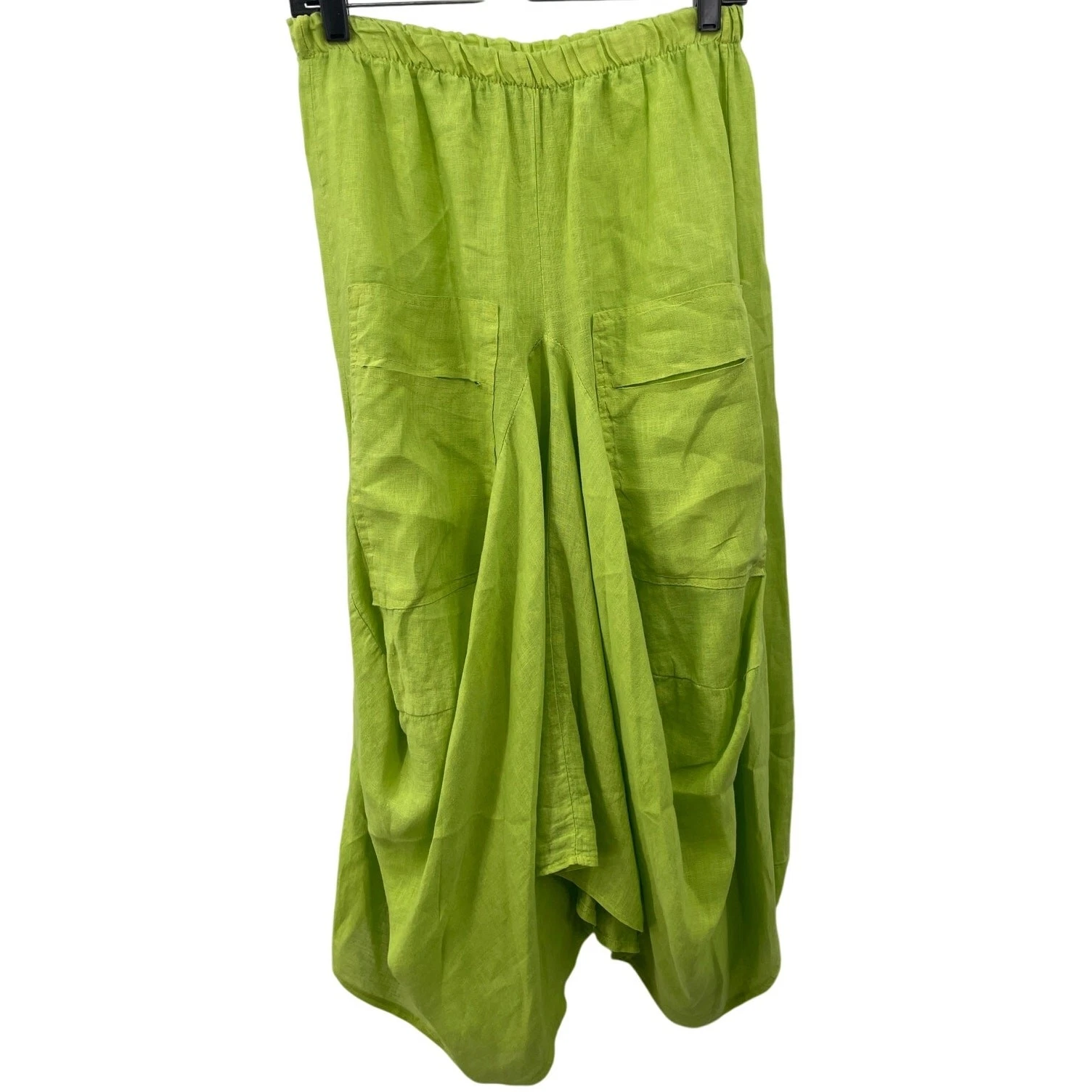 100% Linen Parachute Cargo Boho Midi Skirt Women's Size S/M