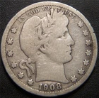 1908-O Barber Quarter - Full Rims Majority of the Major Details Are Outlined