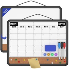 Monthly Calendar Dry Erase Board 16x12 Inch, Double-Sided Whiteboard and Cork...