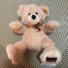 Steiff Beige Teddy Bear with German Flag Ribbon, Tag, Used/Preowned