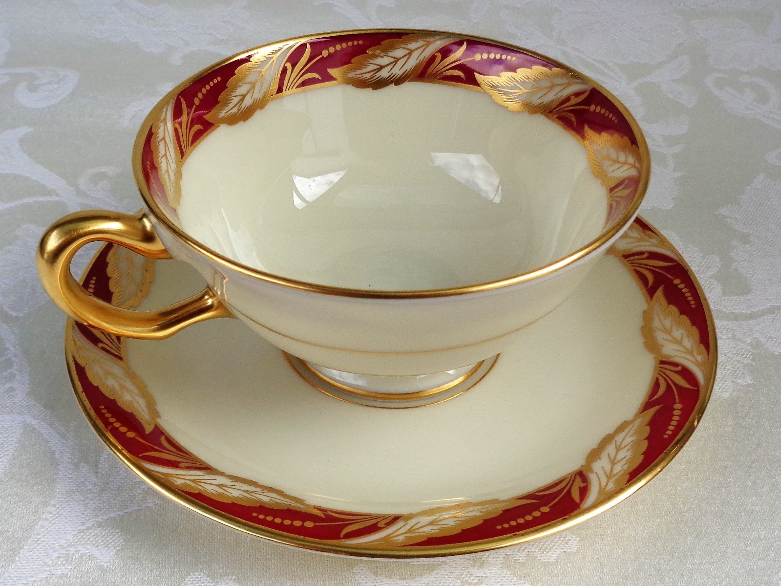 Lenox Bellevue Maroon Footed Cup And Saucer Set eBay