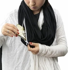 Loop Hidden Zipper Pocket Infinity Scarf - Use as a Face/Mouth Covering Black