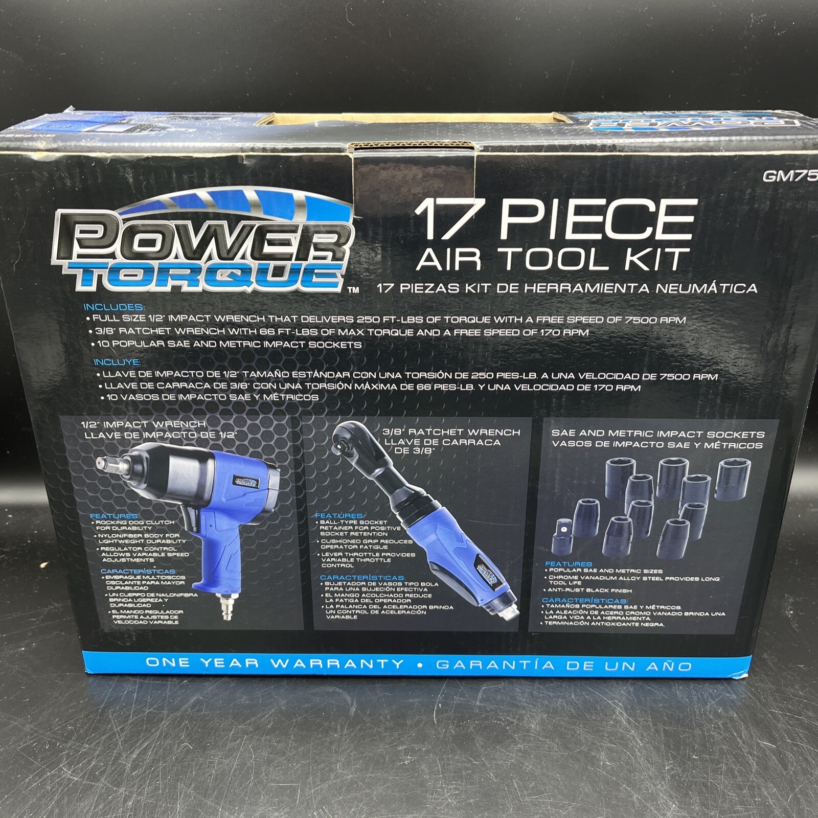BRAND NEW POWER TORQUE 17 PIECE AIR TOOL KIT GM7554 POWER TOOL NLACK