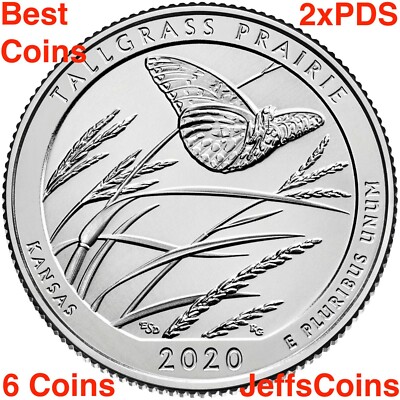 2x 2020 PDS Tallgrass Prairie National Preserve Park Quarter Vermont P D S 6coin