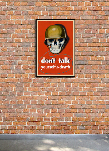 1943 “Don't Talk Yourself to Death” Skull Vintage Style WW2 Poster