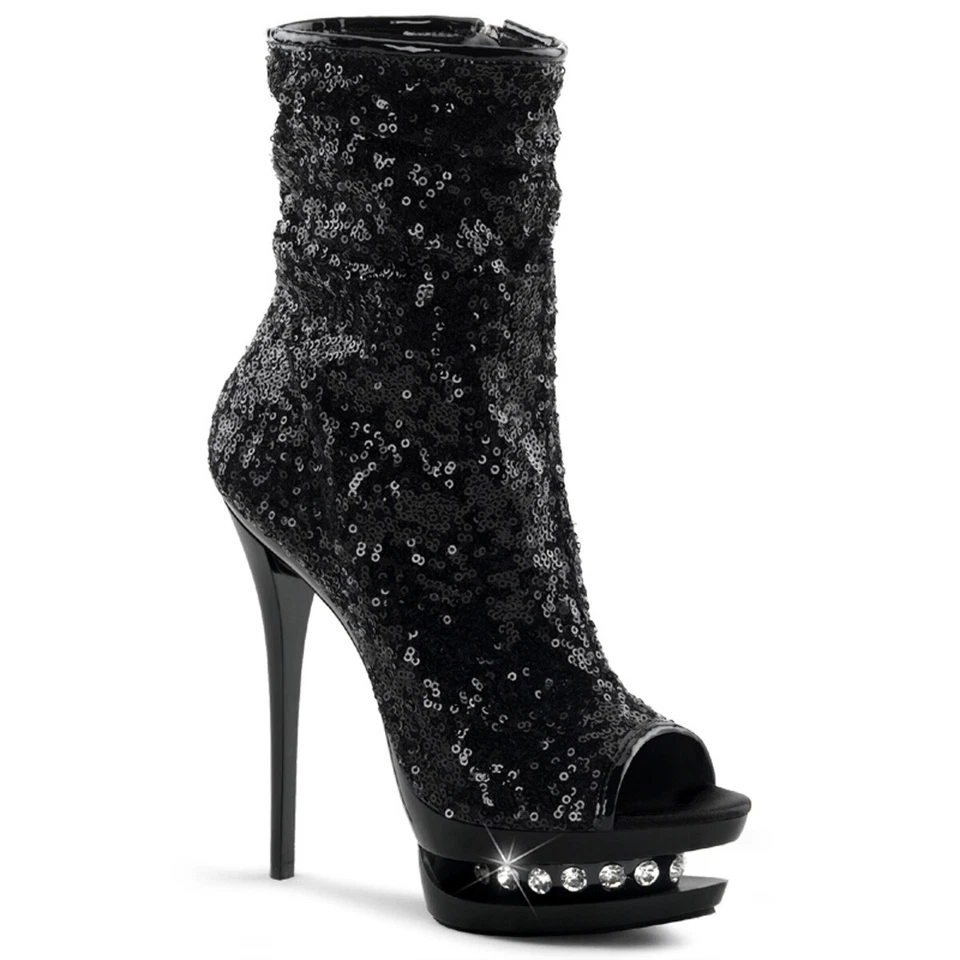 Sale LONDIE-R-1008 Pleaser Damen Plateaustiefelette schwarz Pailletten Strass 38 - Bild 1 von 1