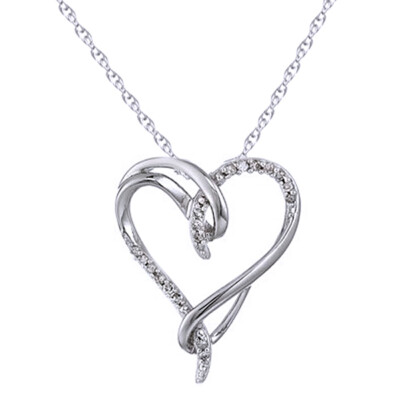 1/10ct Real Round Diamond Double Love Unique Heart Pendant .925 Sterling Silver