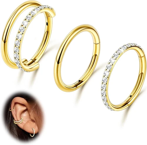 3-7PCS Septum Nose Hoop Clicker Rings Lip Ear Cartilage Tragus Helix Earring 16G