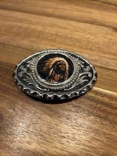 Indian Chief Mount Belt Buckle Native American Western Scroll Vintage 90s.