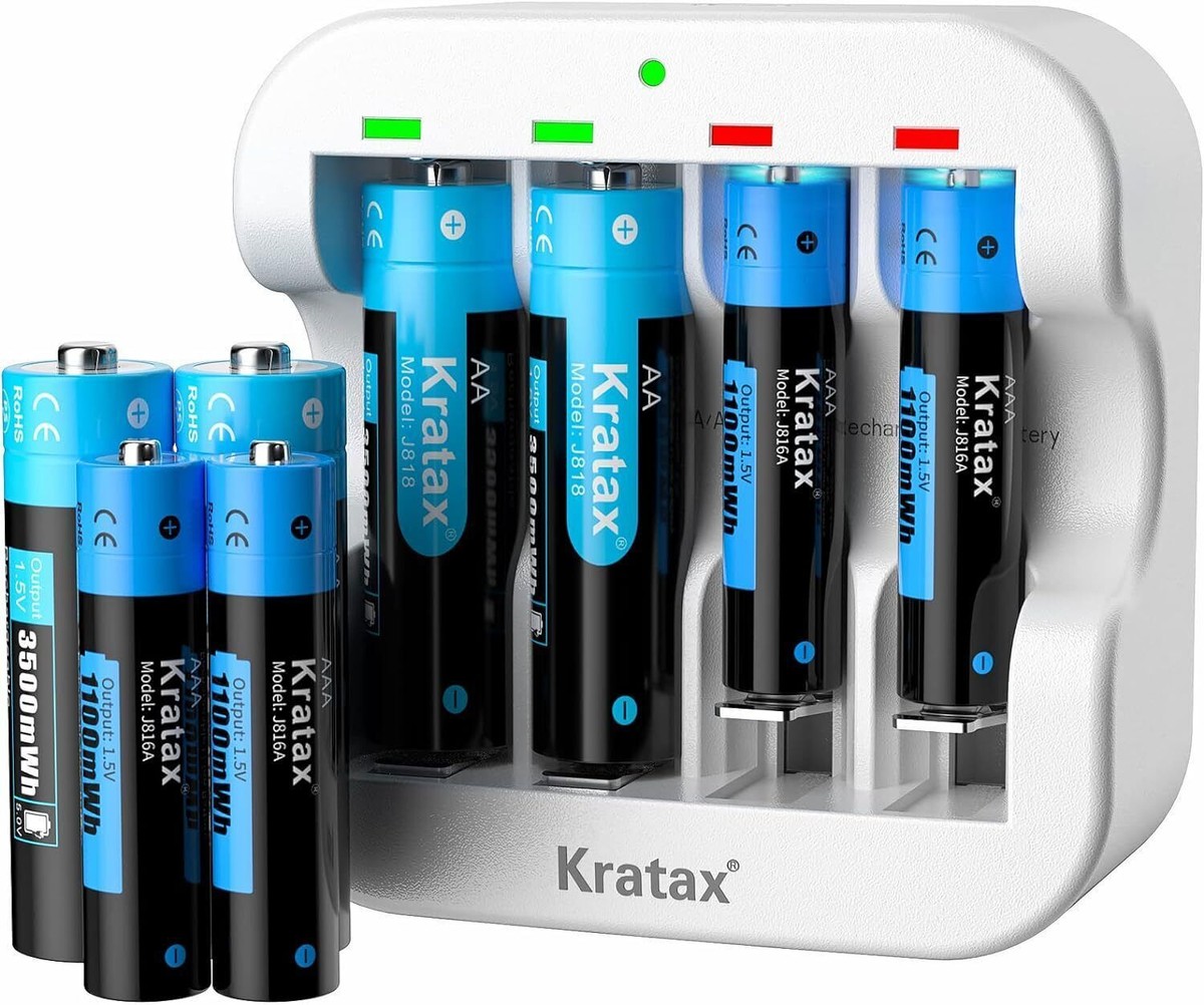 Kratax 1.5V Lithium Ion AA Rechargeable Batteries 3500mWh with